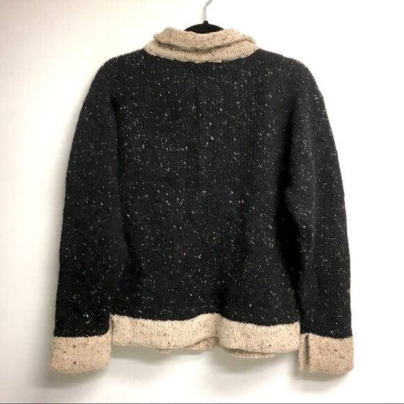 WOOL Ireland Donegal Chunky Knit Button Front Cardigan Sweater Black L - Picture 4 of 8